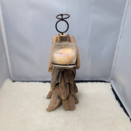 Artisan Coastal Driftwood Angel Candle Holder Vintage Beach Boho Heirloom