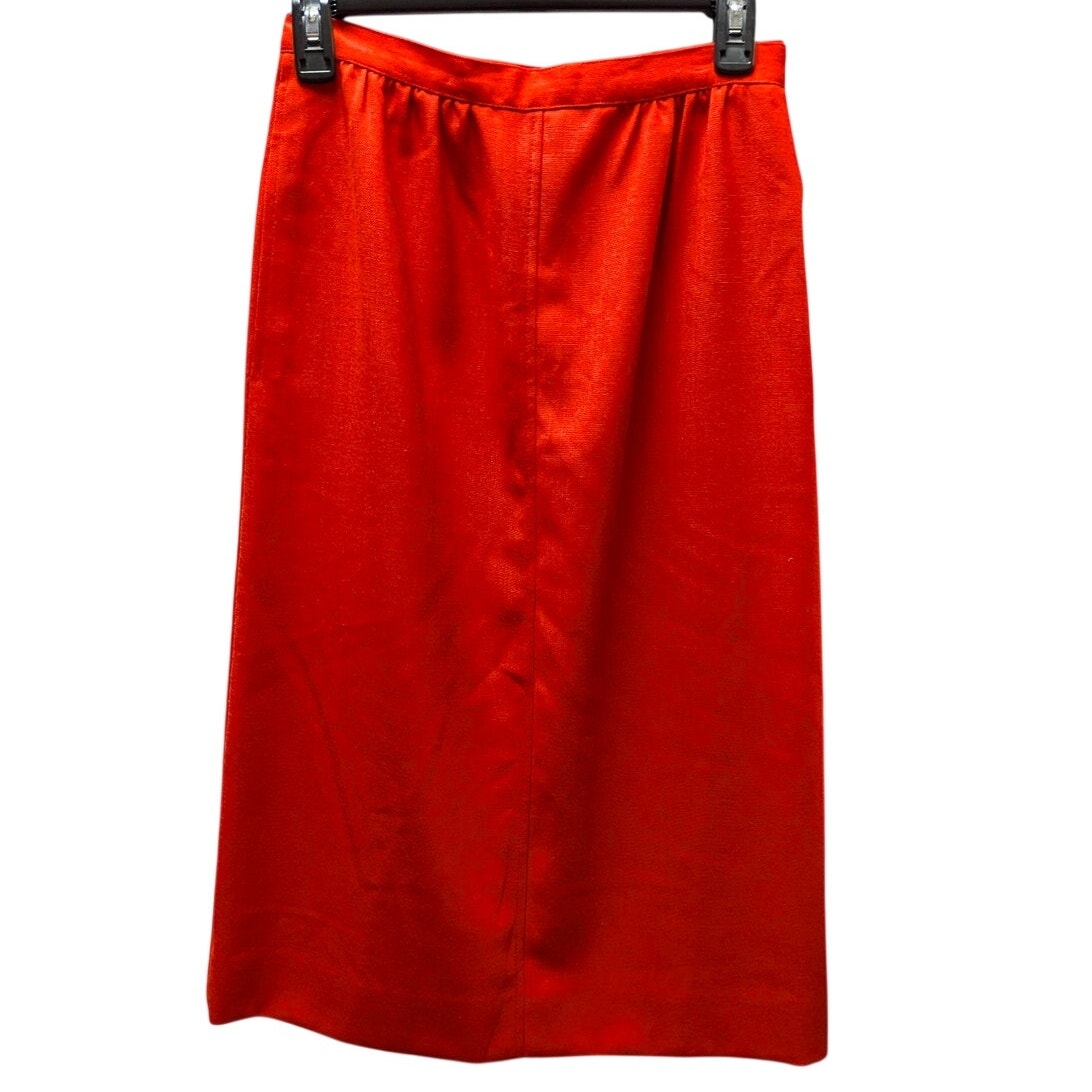 Vintage JG Hook Red Wool Midi Pencil Skirt Size 8 Dark Academia Lightly Pleated