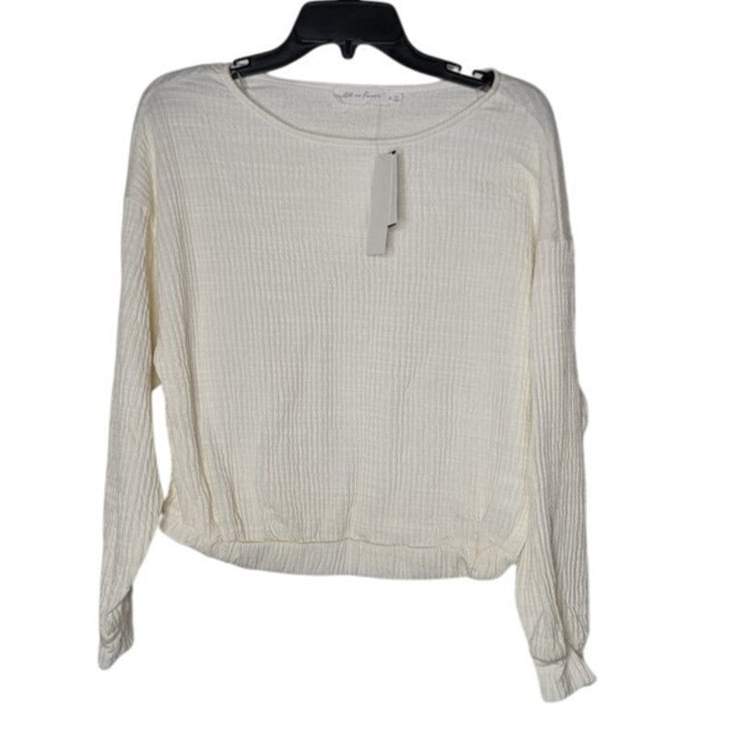 NEW All in favor SMALL Ivory White Long Sleeve Ribbed top Blouse Shirt Casual