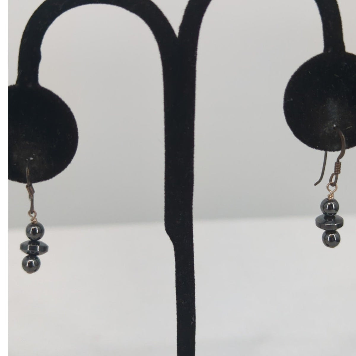 Vintage Dark Onyx Glass Beaded silver .925  Petite Dangle Earrings