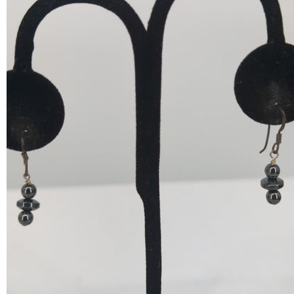 Vintage Dark Onyx Glass Beaded silver .925  Petite Dangle Earrings