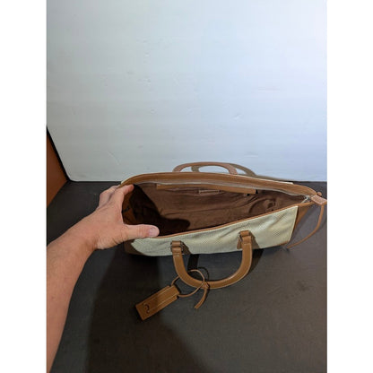 Antonio Melani Ivory Mesh Brown Faux Leather Long Satchel Handbag NWOT Y2K