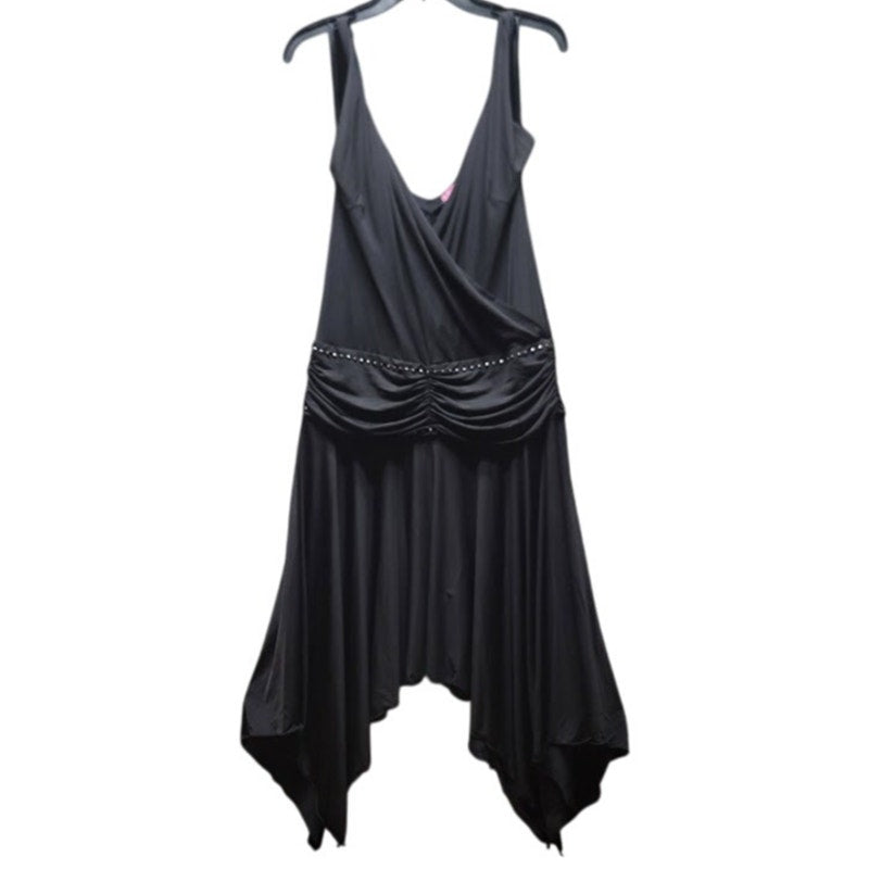 BCBGirls Size Large Black Hankerchief Hem Dress VNeck DANCE TANGO y2K