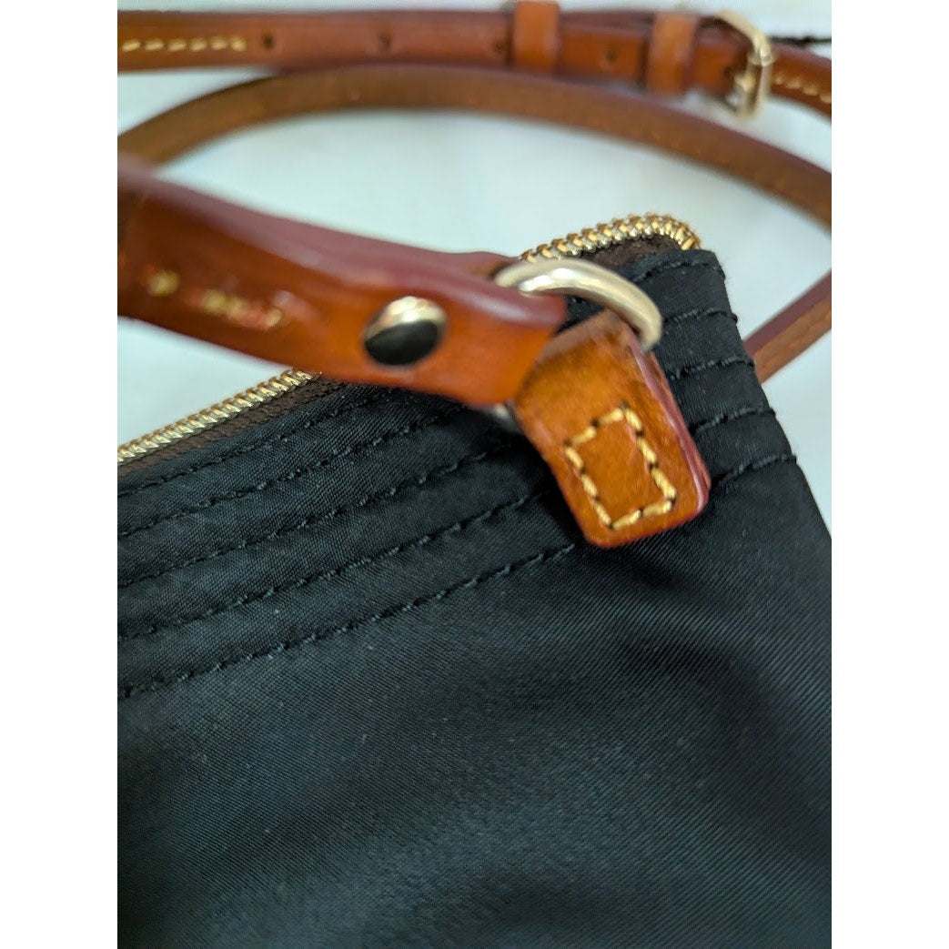 Dooney & Burke Black Nylon Brown leather North South Crossbody bag purse