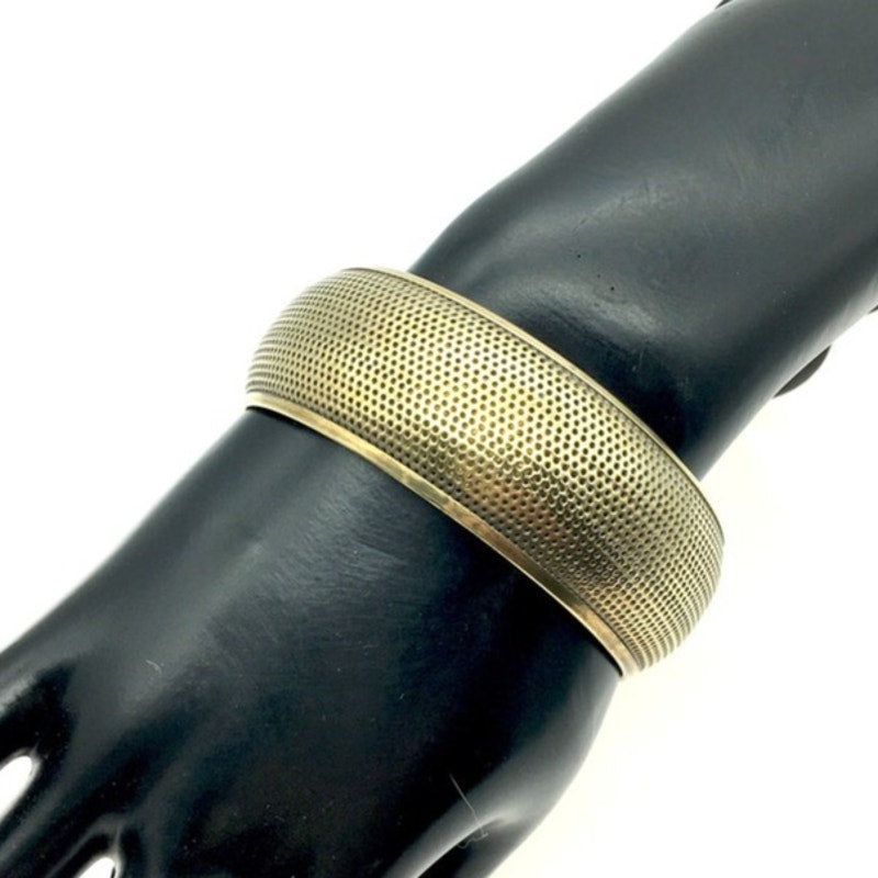 Vintage Brass metal wide bangle bracelet 1970s boho festival OPEN HOLE Weave
