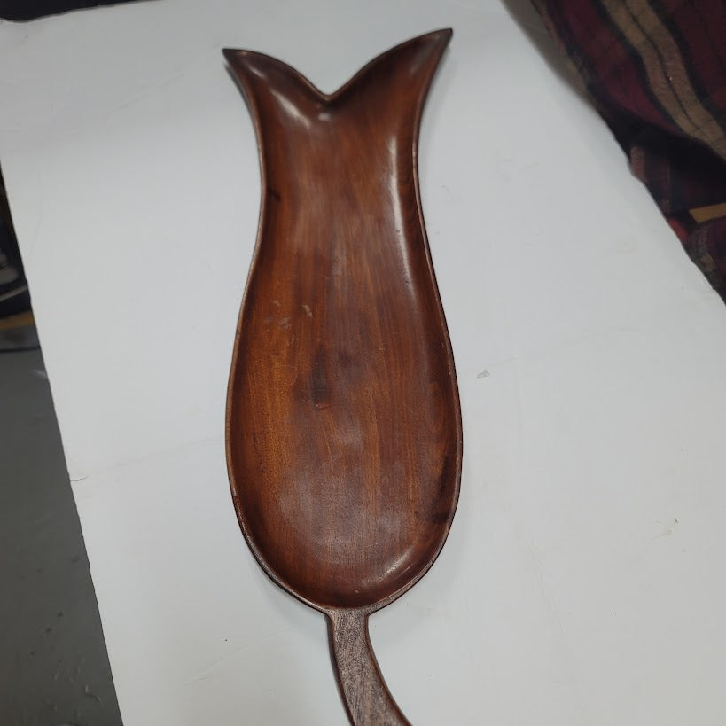 Vintage 60's MCM Mahogany Wood Tulip Flower Serving Tray Board 24" Split Petal