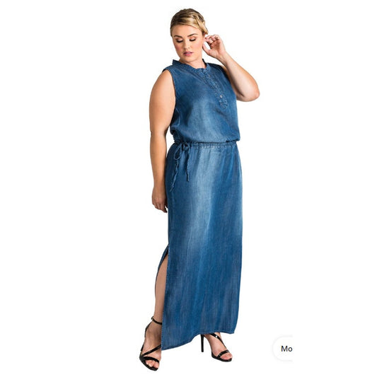 standards & practices denim dress sleeveless cinch waist midi Size 2X NEW