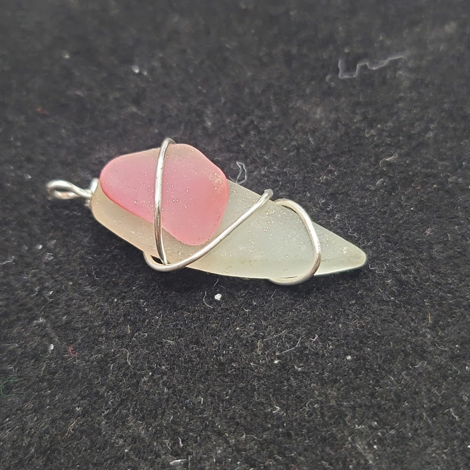 Handmade in the Caribbean SEA GLASS PENDANT silver metal wrapped