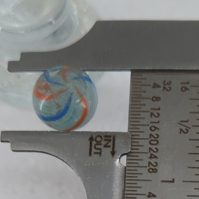 Antique German Ribbon Core Swirl Orange Blue Glass Marble 5/8" Toy Gem #BOXA4