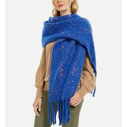 DKNY Donna Karan New York Blanket Style Pop-Neon Speckled Scarf Blue Size One