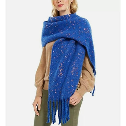 DKNY Donna Karan New York Blanket Style Pop-Neon Speckled Scarf Blue Size One