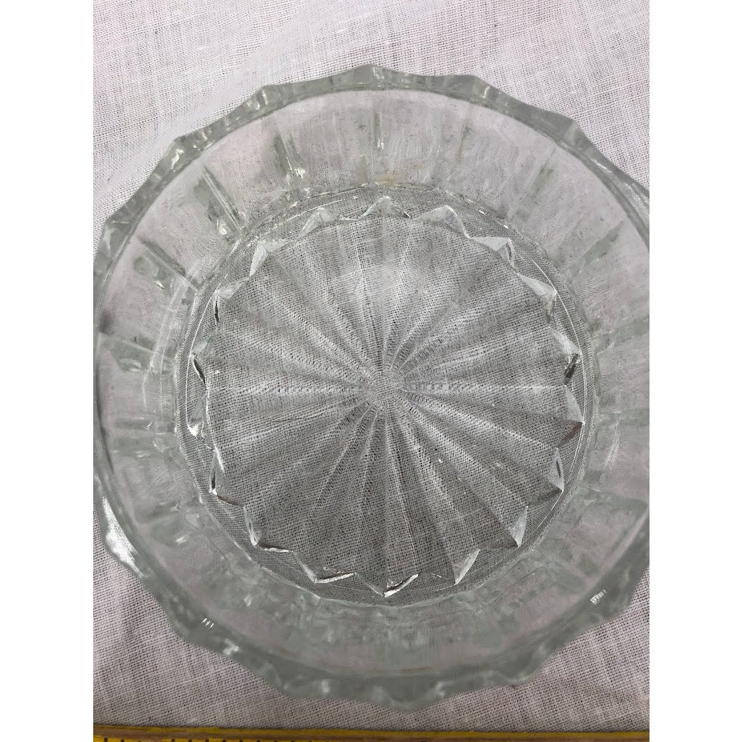 Vtg Crystal Glass Makeup Powder Jar Ornate Floral Silverplated Mirrored Lid