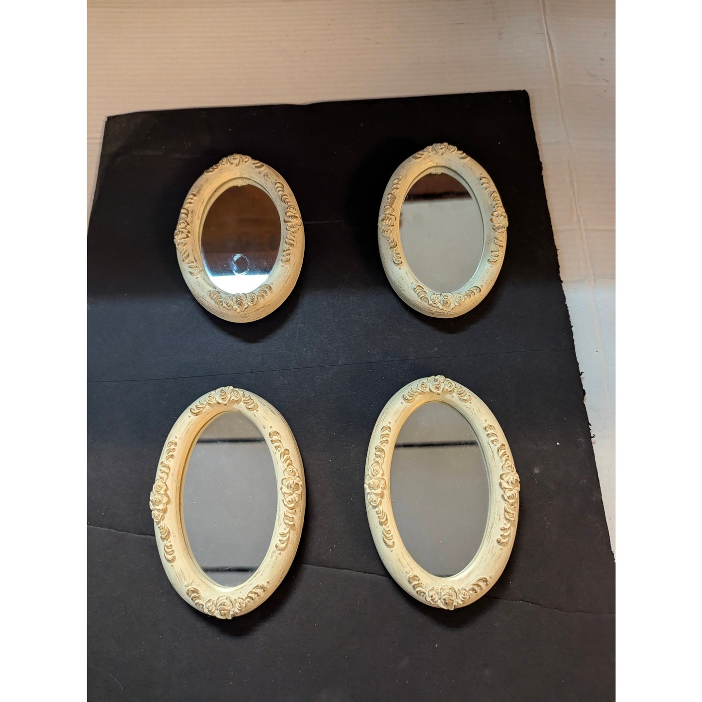 Vintage Cream Ornate Oval Miniature Wall Pocket Mirrors Craft Lot of 4