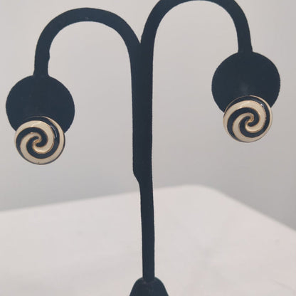 Vintage Black and White Swirl Post Earrings Retro Geometric Chic