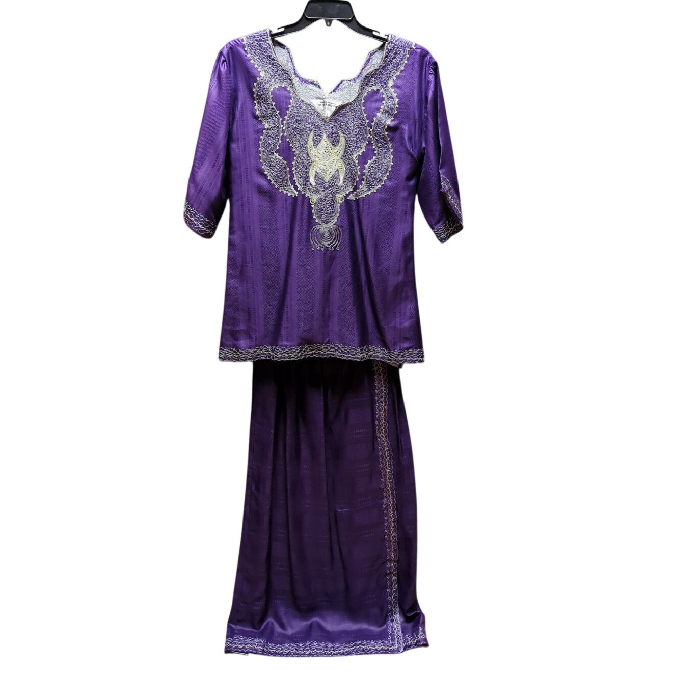 Vintage Purple Embroidered Two Piece Skirt Set Plus Size Extra Large