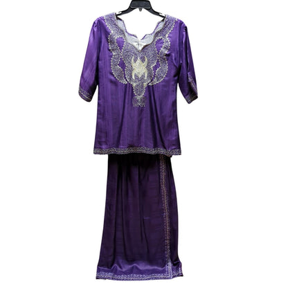 Vintage Purple Embroidered Two Piece Skirt Set Plus Size Extra Large
