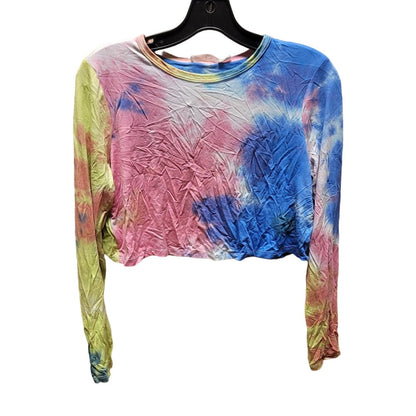 LUSH pink blue yellow crop top Tie Dye Long sleeve top SMALL new casual hippie