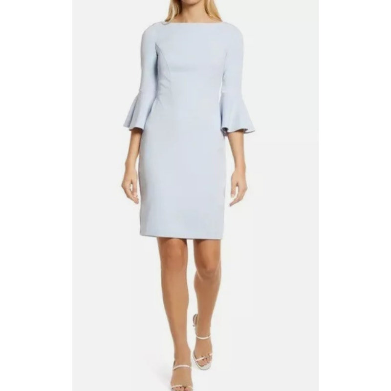 NWT Harper Rose Bell Sleeve Bateau Neck Sheath Dress in Sky Blue Size 8 $148.00