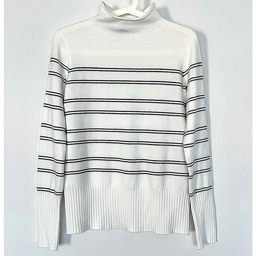 NWT French Connection Mock Neck Pullover Sweater Sz Large in Winter White/Black
