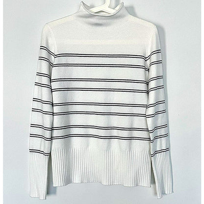 NWT French Connection Mock Neck Pullover Sweater Sz Large in Winter White/Black