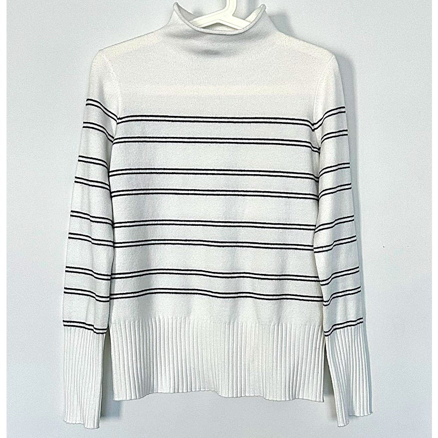NWT French Connection Mock Neck Pullover Sweater Sz Large in Winter White/Black