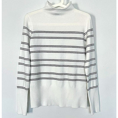 NWT French Connection Mock Neck Pullover Sweater Sz Large in Winter White/Black