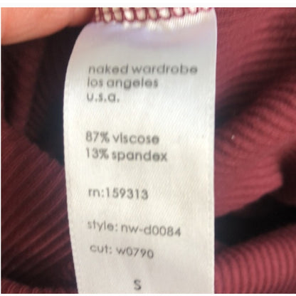 Naked Wardrobe NEW Wine Ribbed Long Sleeve Small BodyCon Dress Cocktail Party