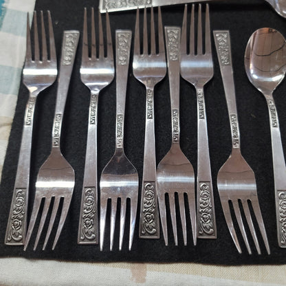 Lot 35 pcs. National Stainless Japan Rambling Rose Silverware W5 MCM Tiki