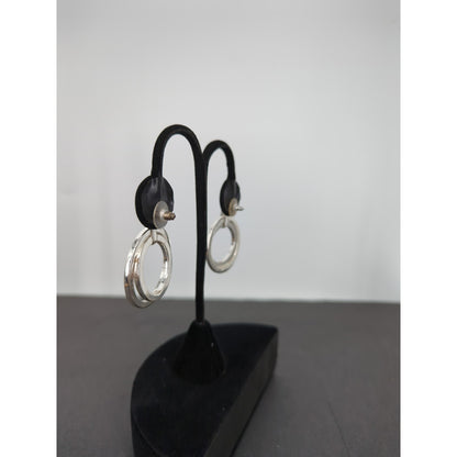 Vintage 80s-90s Silver Tone & Two-Tone Blue Enamel Double Circle Pierced Earring