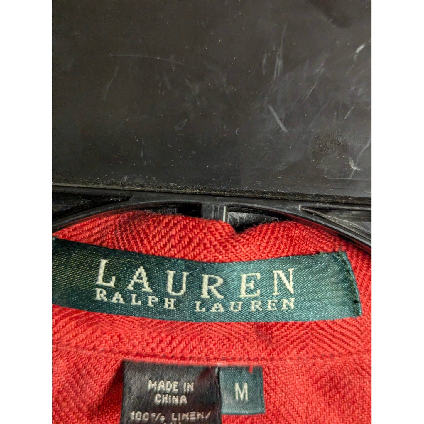 Lauren Ralph Lauren Red Linen Button Down LRL Monogram Preppy Blouse Size Medium