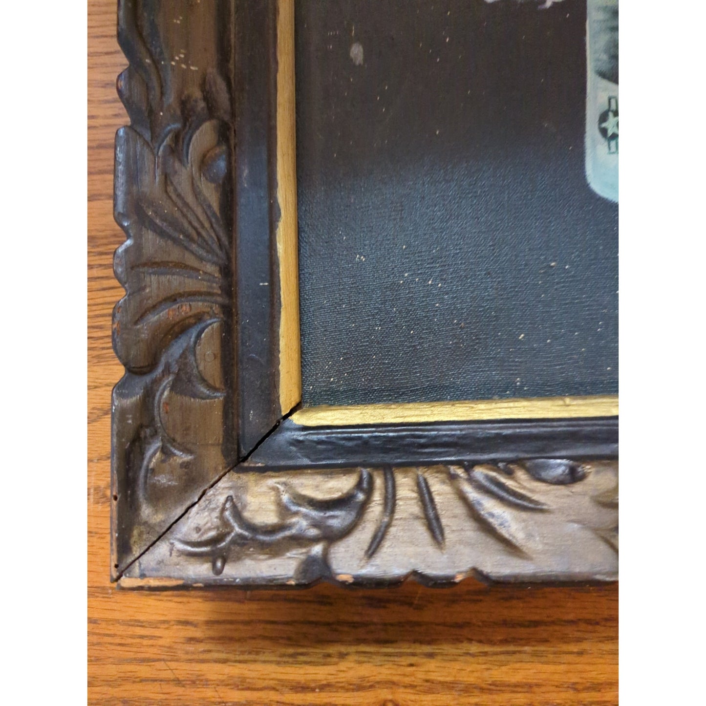 Vintage US Military Jet Fighter Ejection Scene Black Velvet Painting Carve Frame