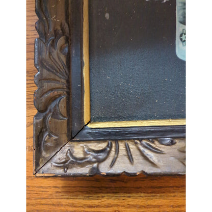 Vintage US Military Jet Fighter Ejection Scene Black Velvet Painting Carve Frame