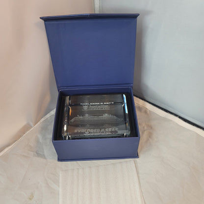 Explorer of the Seas glass block Paperweight Royal Caribbean crystal clear SHIP