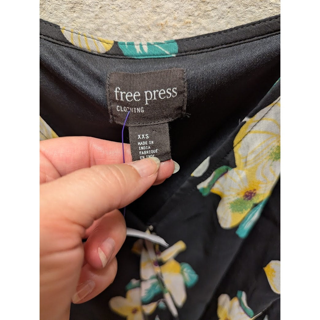 Free Press Black Chinoiserie Floral Mock Wrap Cami Top XXS