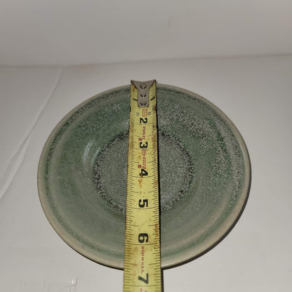 Handmade SUSAN Art Pottery Single Green Saucer Bread Plate Candle Holder Trinket