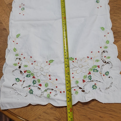 Christmas Table linen tableclotth 32" Runner 48" Holly Candles Holiday Vintage