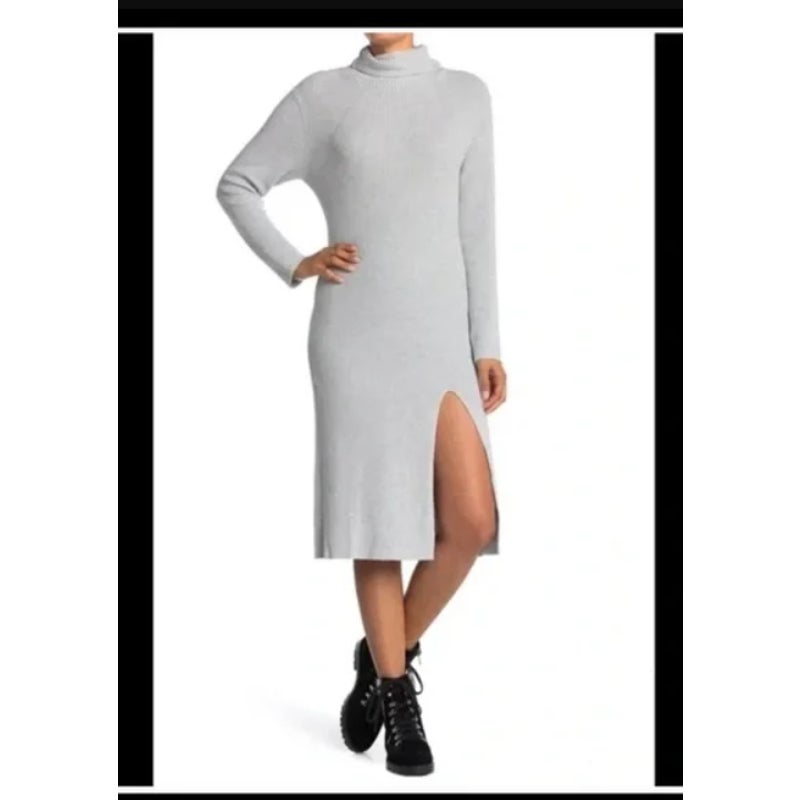 Abound Ribbed Knit Mock Neck Long Sleeve Slit Midi Sweater Dress Size Small