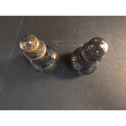 Vintage Metal Salt And Pepper Shakers Pair Tarnished No Stoppers