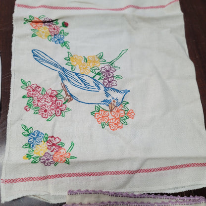 Vintage lot of 3 Linens, Table Runner, Embroidery Dishcloth tea towel Multi Size