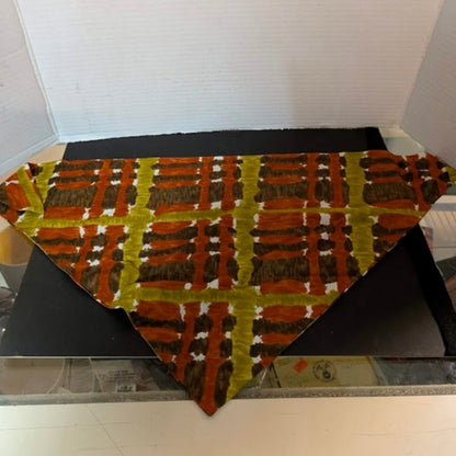 Two vintage ladies scarves headwraps Brown lettuce edge Plaid Triangle