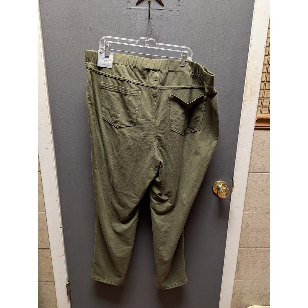 Catherines Knit Jean Pull On Olive Green Pants Size 3X Plus NEW Casual Summer