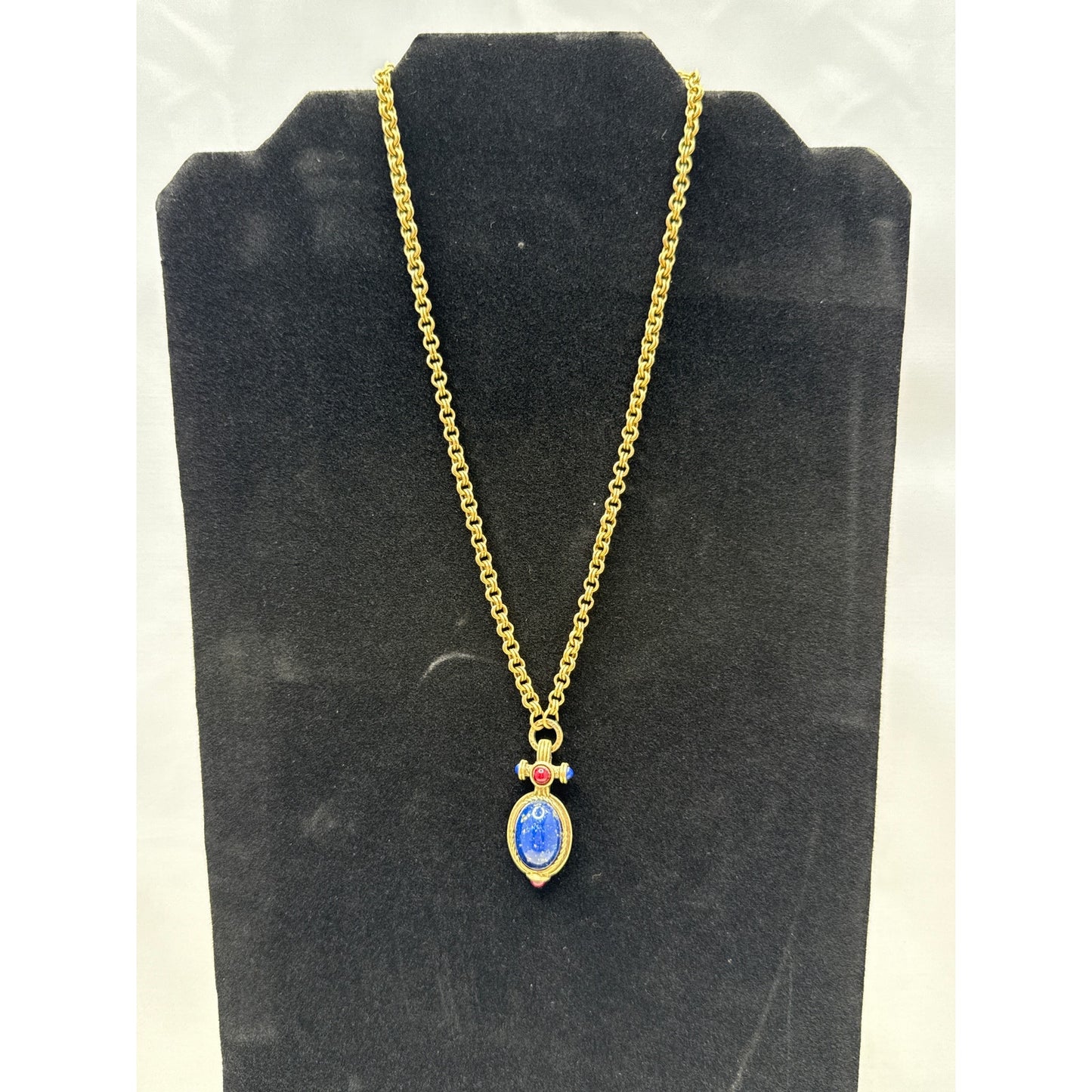 1928 Jewelry Co. Victorian Revival Blue Cabochon Gold Tone Lariat Necklace