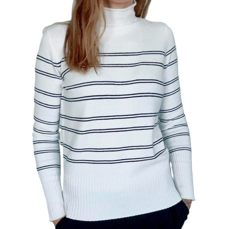 NWT French Connection Mock Neck Pullover Sweater Sz Large in Winter White/Black