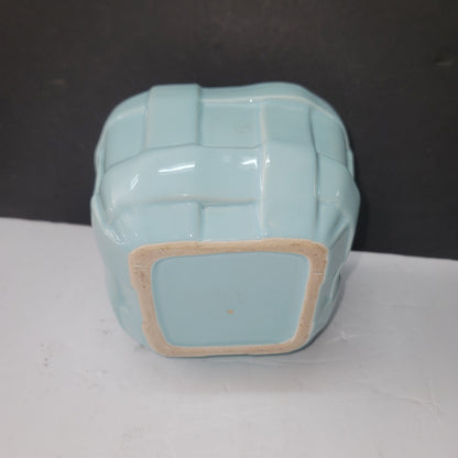 Planter basketweave BABY blue 5" x 5" square vase
