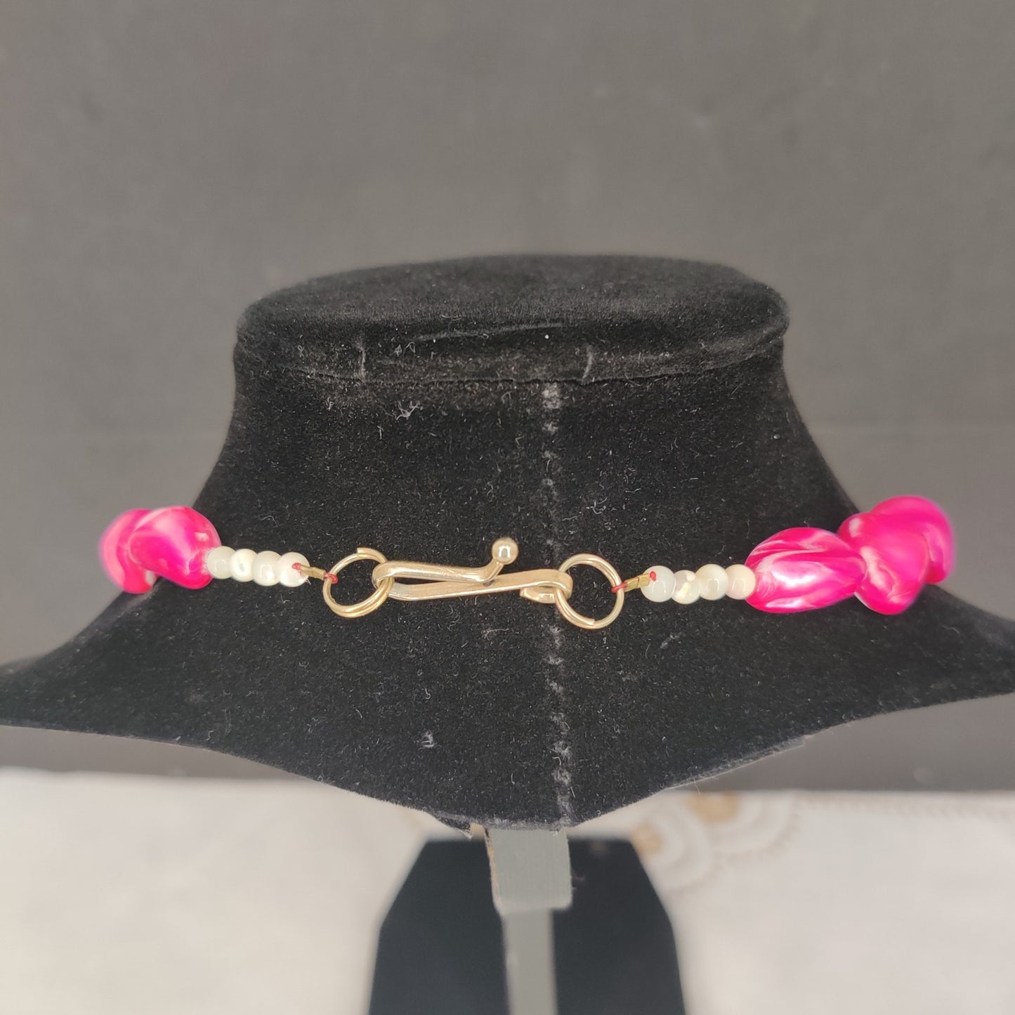 Vintage Acrylic Hot Pink Mother of Pearl Shell Nugget Choker Necklace