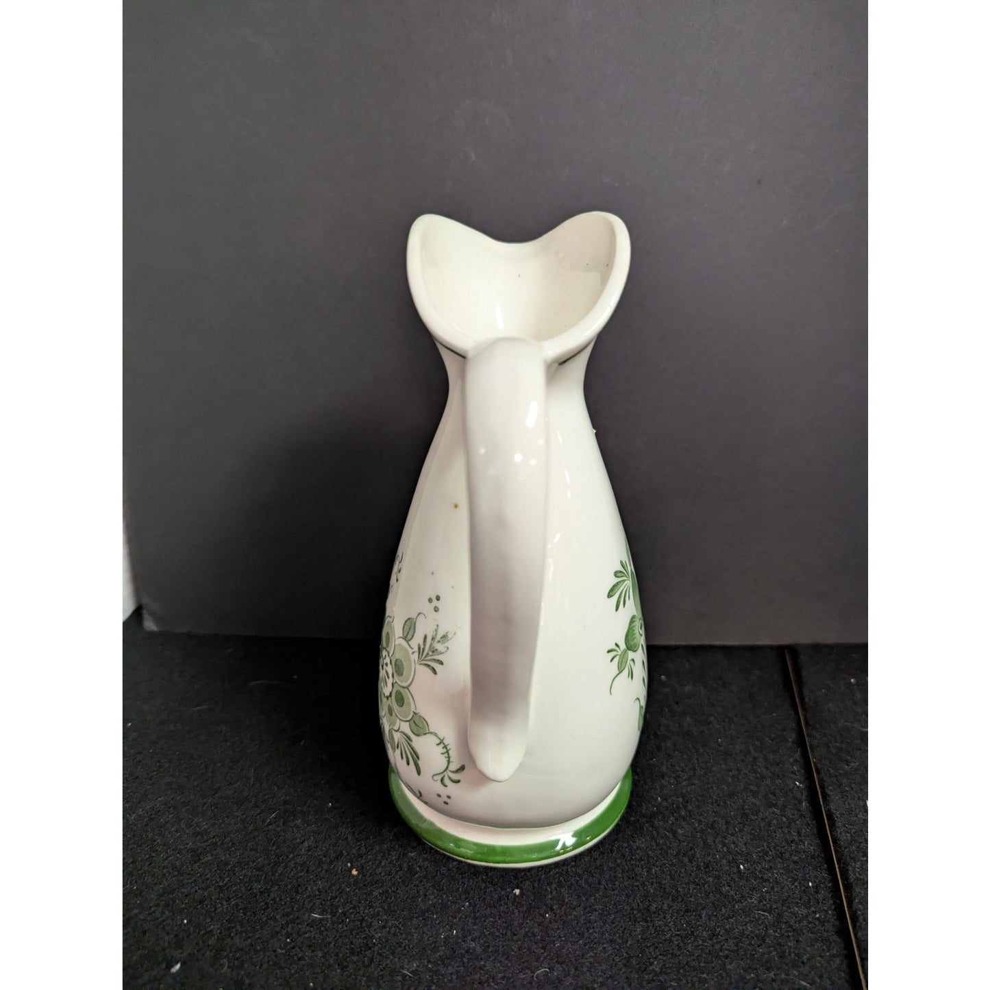Vintage Hand Painted Green Floral Ceramic Pitcher Vase Japan