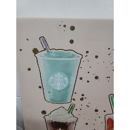Starbucks- Coffee Addict - 14” X 14” Canvas Wall Art Pink Glitter Girly
