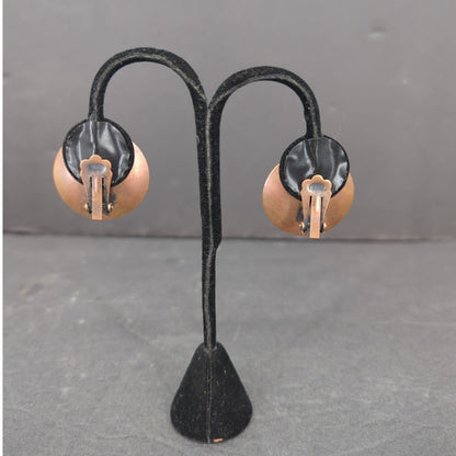 Vintage Copper Diamond Geometric Clip On Earrings Mid Century Modern