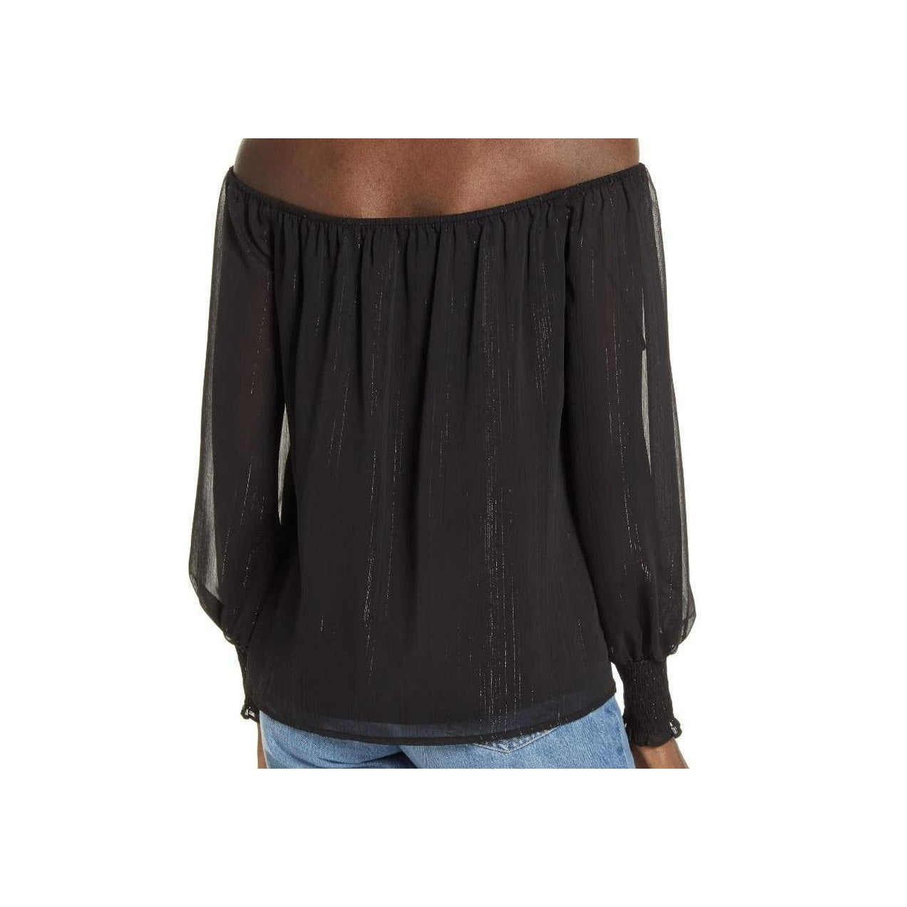 Wayf Dede & Emily Sarah Metallic Off Shoulder Top Sz XL/Extra Large in Black NWT