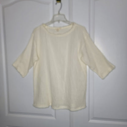 Eileen Fisher Gauze Medium Organic Cotton Raw edge textured Cream blouse top